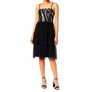 Dress the Population Black Sequin Tulle‎ Midi Dress Women Small Cocktail Holiday